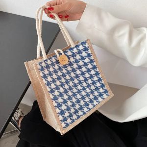 Houndstooth Lunch Bags Linen Fashion